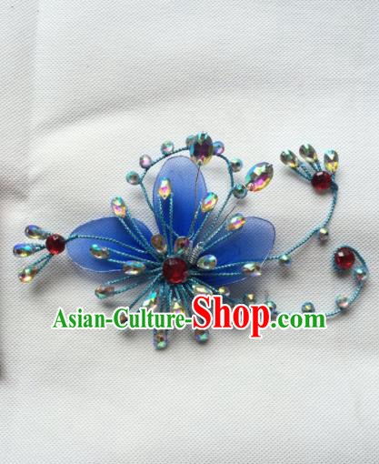 Chinese Beijing Opera Diva Blue Hair Claw Hairpins Traditional Peking Opera Hair Accessories for Women