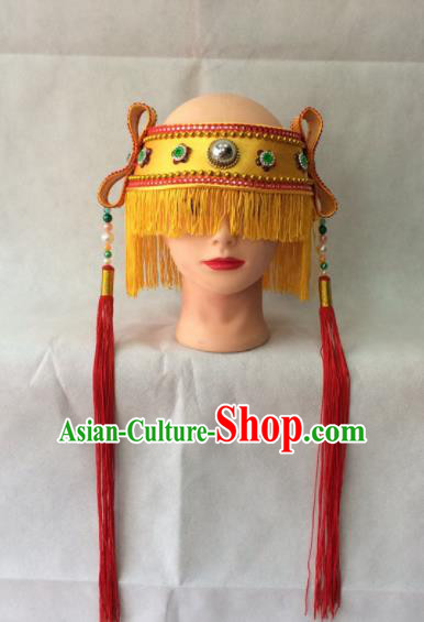 Chinese Beijing Opera Livehand Tassel Hat Traditional Peking Opera Headwear for Men