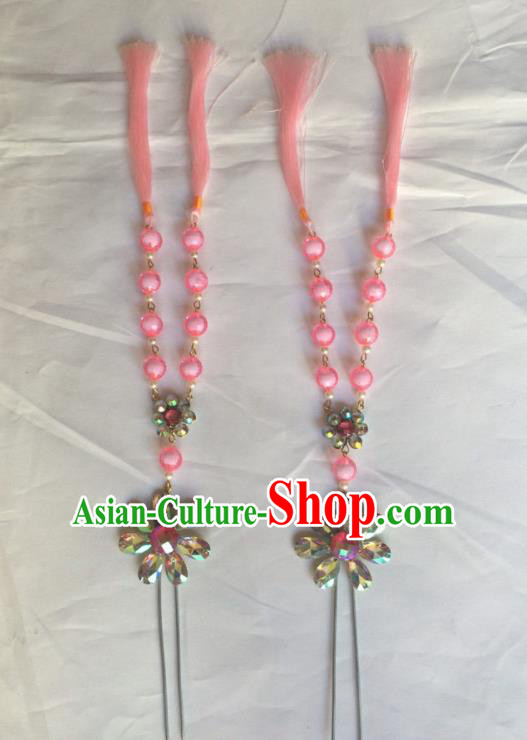 Chinese Beijing Opera Diva Pink Beads Tassel Hairpins Traditional Peking Opera Hair Accessories for Women