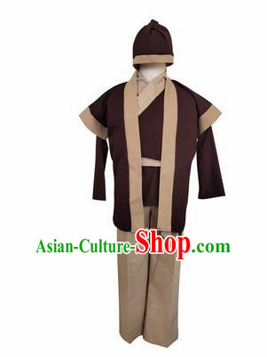 Chinese Ancient Civilian Deep Brown Clothing Traditional Ming Dynasty Farmer Costume for Men