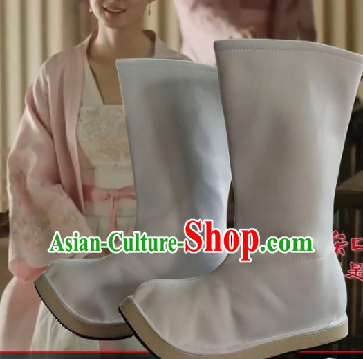 Chinese Ancient Swordsman White Boots Traditional Ming Dynasty Imperial Guards Shoes for Men