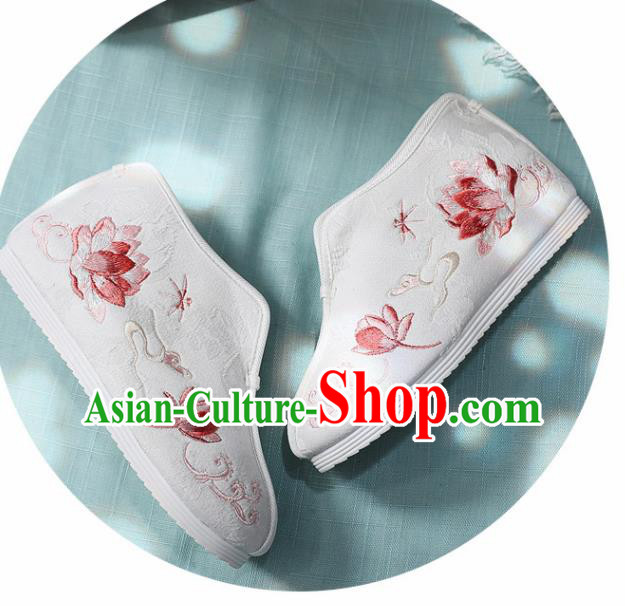 Traditional Chinese Embroidered Red Lotus Boots Handmade Cloth Shoes National Cloth Shoes for Women