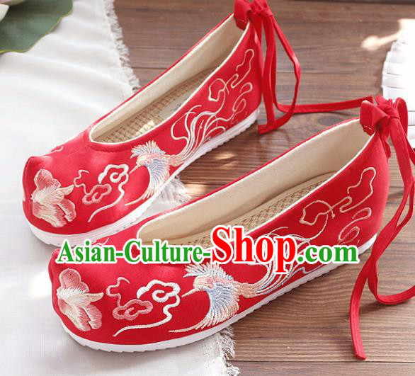 Traditional Chinese Embroidered Cloud Phoenix Red Shoes Handmade Cloth Shoes National Cloth Shoes for Women