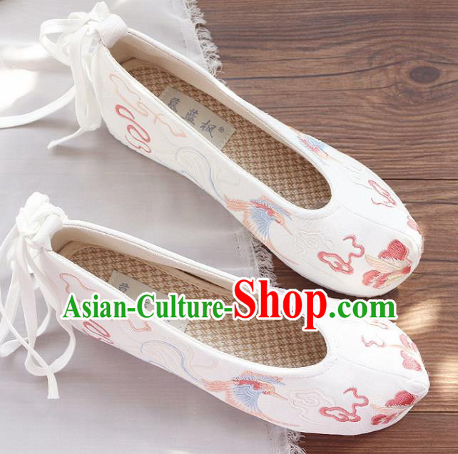 Traditional Chinese Embroidered Cloud Phoenix White Shoes Handmade Cloth Shoes National Cloth Shoes for Women