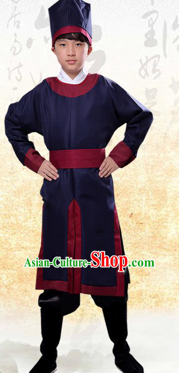Chinese Ancient Government Manservant Navy Clothing Traditional Ming Dynasty Imperial Bodyguard Costume for Men