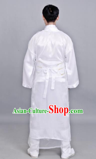Chinese Ancient Scholar White Robe Traditional Song Dynasty Swordsman Costume for Men
