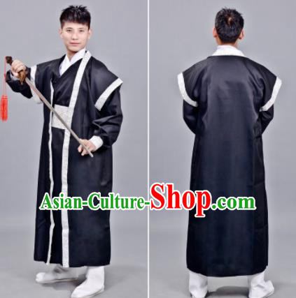 Chinese Ancient Drama Swordsman Black Clothing Traditional Song Dynasty Scholar Costume for Men