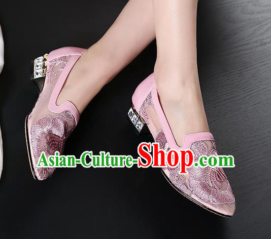 Traditional Chinese Handmade Embroidered Peony Lilac Shoes National High Heel Shoes for Women