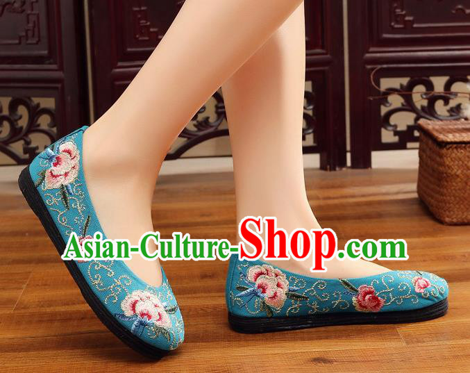 Traditional Chinese Handmade Embroidered Blue Shoes Hanfu Shoes National Cloth Shoes for Women