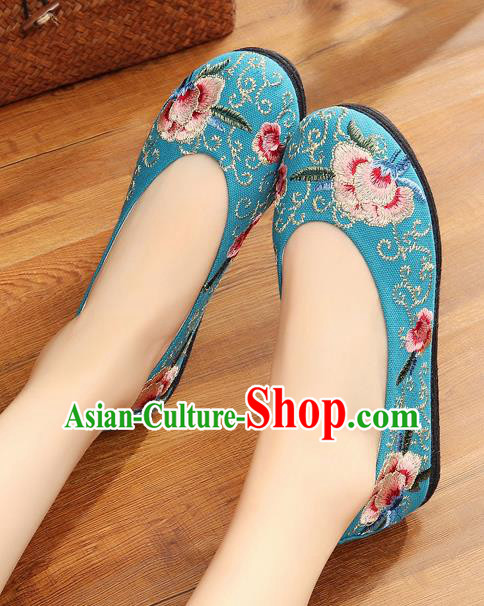 Traditional Chinese Handmade Embroidered Blue Shoes Hanfu Shoes National Cloth Shoes for Women