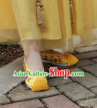 Traditional Chinese Handmade Embroidered Plum Yellow Shoes Hanfu Wedding Shoes National Cloth Shoes for Women