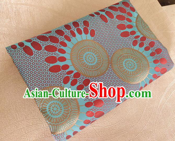 Asian Japan Traditional Sunflowers Pattern Design Green Brocade Damask Fabric Kimono Satin Material
