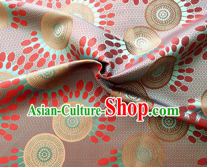 Asian Japan Traditional Sunflowers Pattern Design Green Brocade Damask Fabric Kimono Satin Material