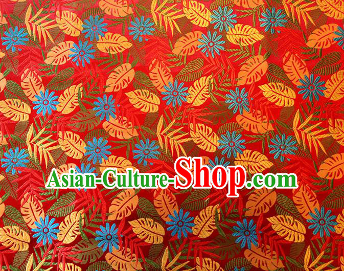 Asian Chinese Traditional Tree Leaf Pattern Design Red Brocade Cheongsam Fabric Silk Material