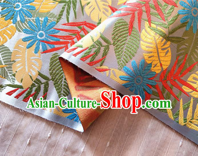 Asian Chinese Traditional Tree Leaf Pattern Design White Brocade Cheongsam Fabric Silk Material