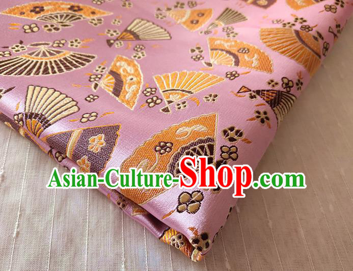 Asian Japan Traditional Folding Fan Pattern Design Pink Brocade Damask Fabric Kimono Satin Material