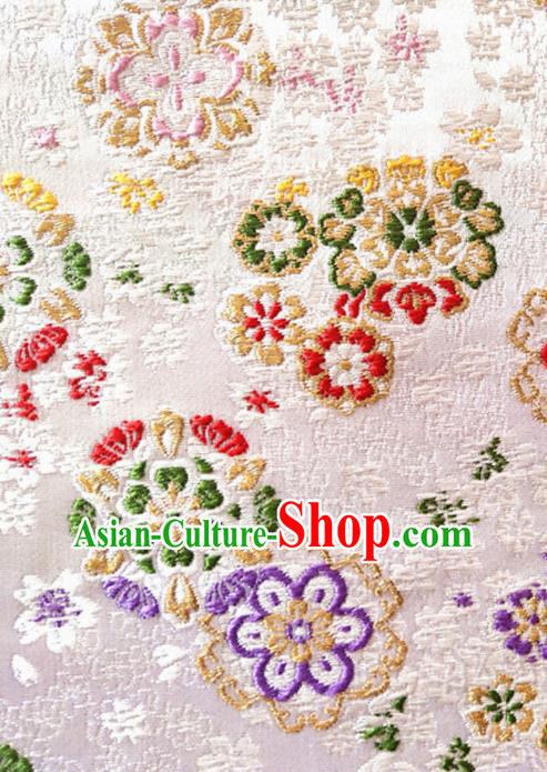 Asian Japan Traditional Sakura Pattern Design White Brocade Damask Fabric Kimono Satin Material