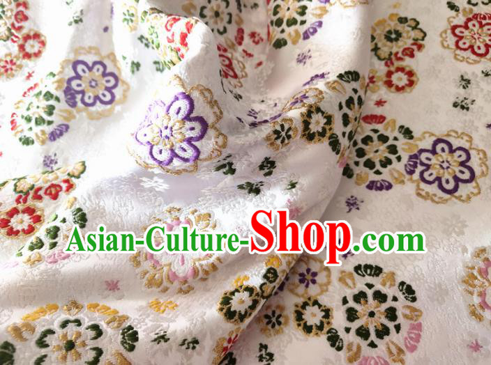 Asian Japan Traditional Sakura Pattern Design White Brocade Damask Fabric Kimono Satin Material