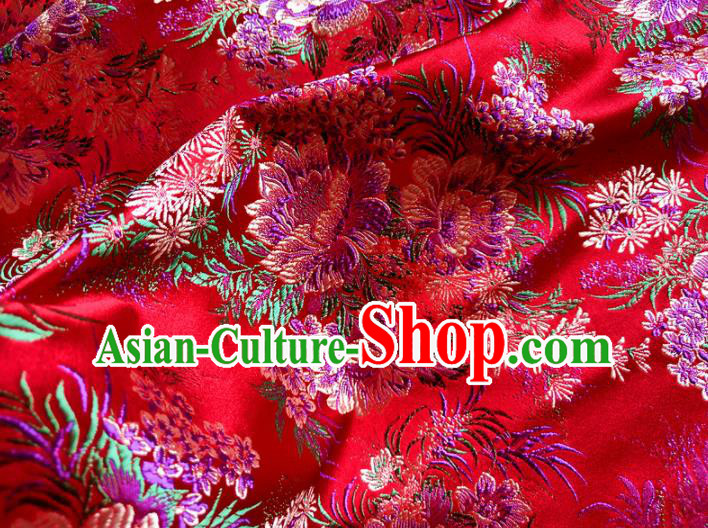 Asian Chinese Traditional Peony Pattern Design Red Brocade Cheongsam Fabric Silk Material