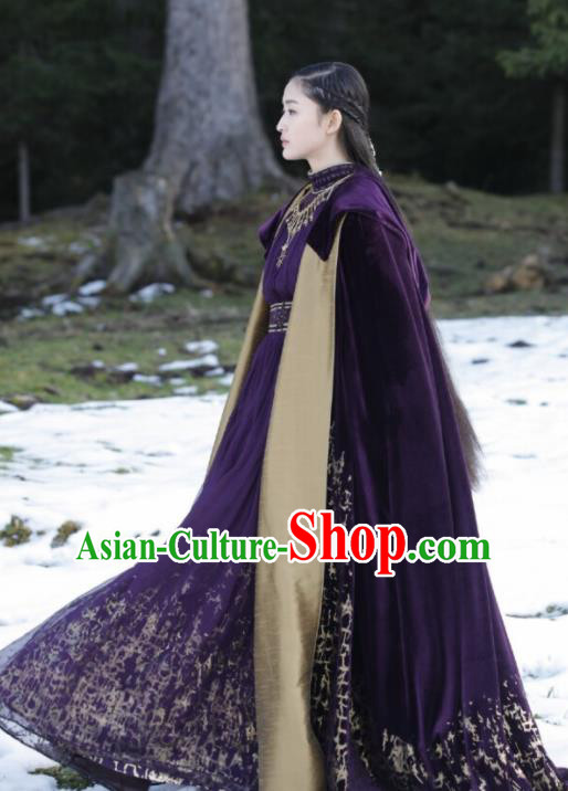 Ancient Chinese Drama Royal Princess Ever Night Traditional Tang Dynasty Female Swordsman Purple Costumes for Women