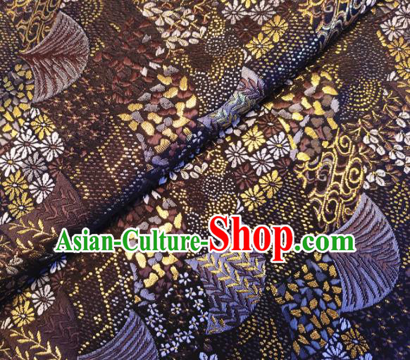 Asian Japan Traditional Cycas Pattern Design Brown Brocade Damask Fabric Kimono Satin Material