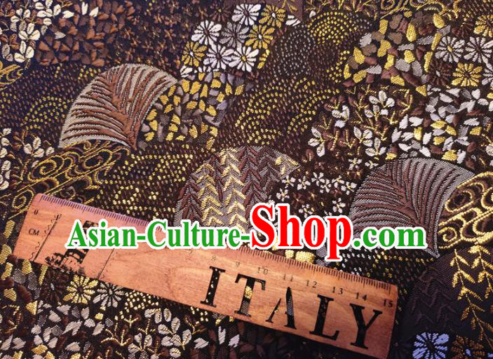 Asian Japan Traditional Cycas Pattern Design Brown Brocade Damask Fabric Kimono Satin Material