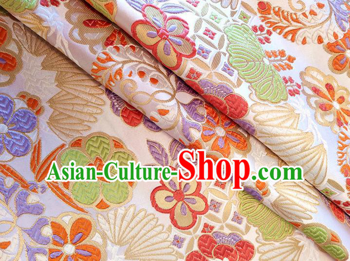 Asian Japan Traditional Banana Flower Pattern Design White Brocade Damask Fabric Kimono Satin Material