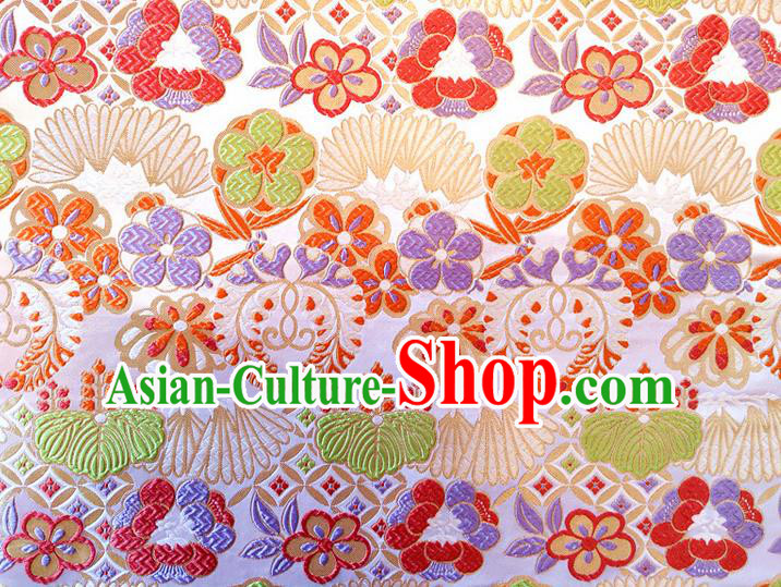 Asian Japan Traditional Banana Flower Pattern Design White Brocade Damask Fabric Kimono Satin Material