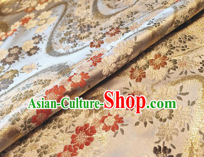 Asian Japan Traditional Cherry Blossom Pattern Design White Brocade Damask Fabric Kimono Satin Material