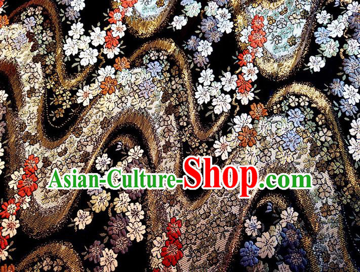 Asian Japan Traditional Cherry Blossom Pattern Design Red Brocade Damask Fabric Kimono Satin Material