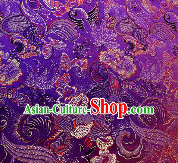 Asian Chinese Traditional Phalaenopsis Pattern Design Purple Brocade Cheongsam Fabric Silk Material
