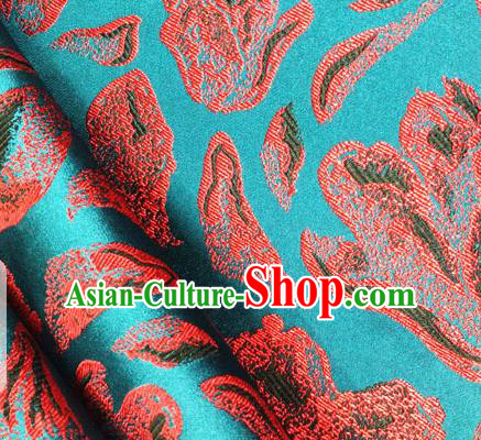 Asian Chinese Traditional Rose Petals Pattern Design Blue Brocade Cheongsam Fabric Silk Material