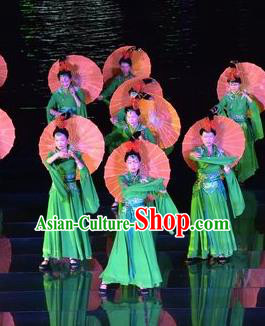Chinese The Dream of Dongjing Song Dynasty Court Dance Green Dress Stage Performance Costume for Women