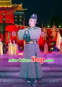 Chinese Chang An Impression Ancient Tang Dynasty Minister Stage Performance Green Costume for Men