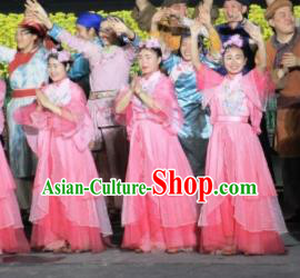 Chinese Dreaming In Hometown Classical Dance Pink Dress Stage Performance Costume and Headpiece for Women