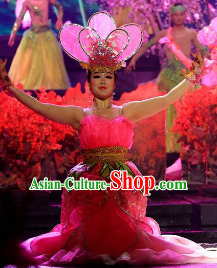 Chinese Magic Ganpo Impression Opening Dance Dress Stage Performance Costume and Headpiece for Women
