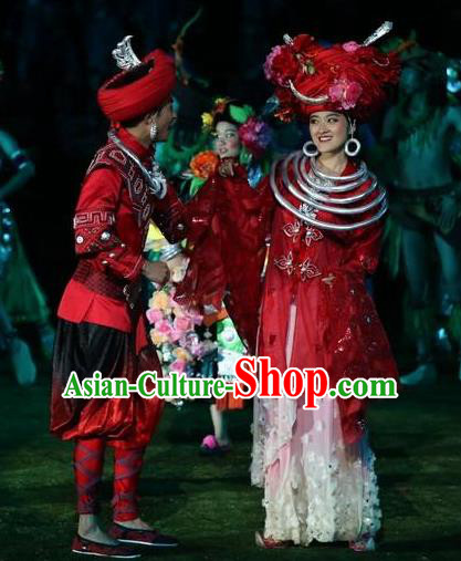 Chinese Dragon Boat Song Tujia Nationality Ethnic Wedding Stage Performance Dance Costumes for Women for Men