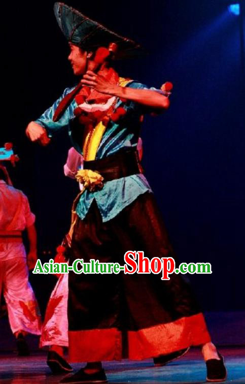 Chinese Impression of Lijiang Naxi Nationality Ethnic Wedding Dance Stage Performance Costume for Men