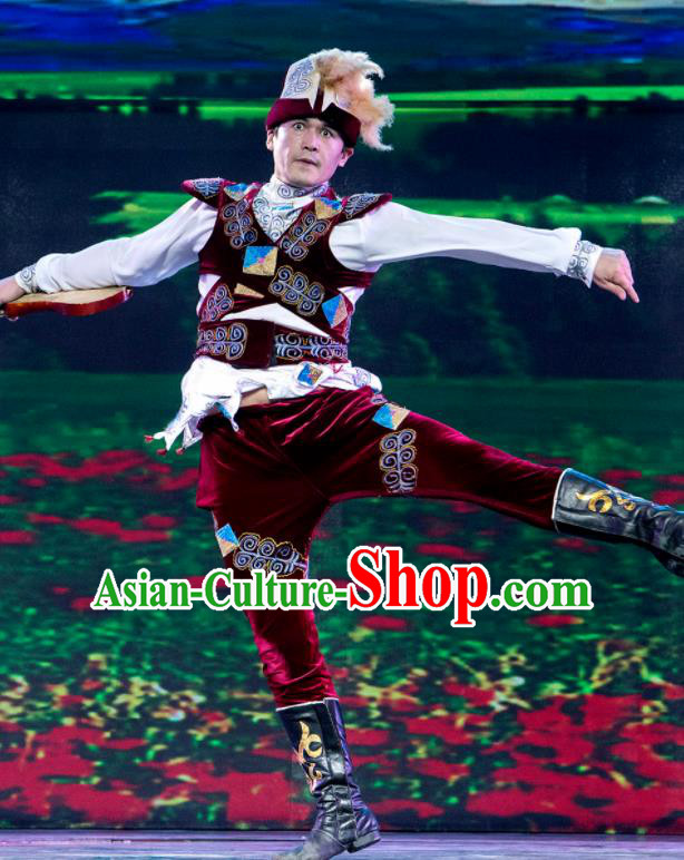 Chinese Silk Road Uyghur Nationality Dance Clothing Ethnic Stage Performance Costume for Men