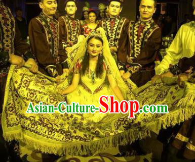 Chinese Silk Road Uyghur Nationality Dance White Dress Ethnic Bride Wedding Stage Performance Costume for Women