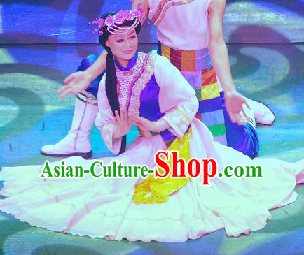 Chinese Lishui Jinsha Yi Nationality Dance Dress Ethnic Wedding Stage Performance Costume and Headpiece for Women