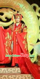 Chinese Shapotou Celebration Han Dynasty Empress Wedding Red Dress Stage Performance Costume and Headpiece for Women