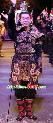 Chinese Shapotou Celebration Qin Dynasty General Body Armor Stage Performance Dance Costume for Men
