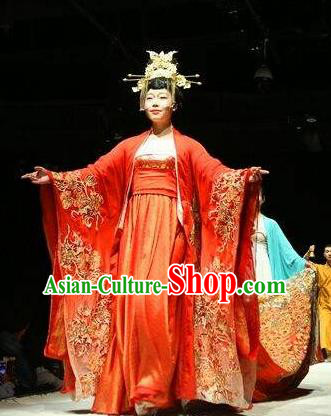 Chinese Encore Dunhuang Tang Dynasty Court Dance Red Dress Stage Performance Costume and Headpiece for Women