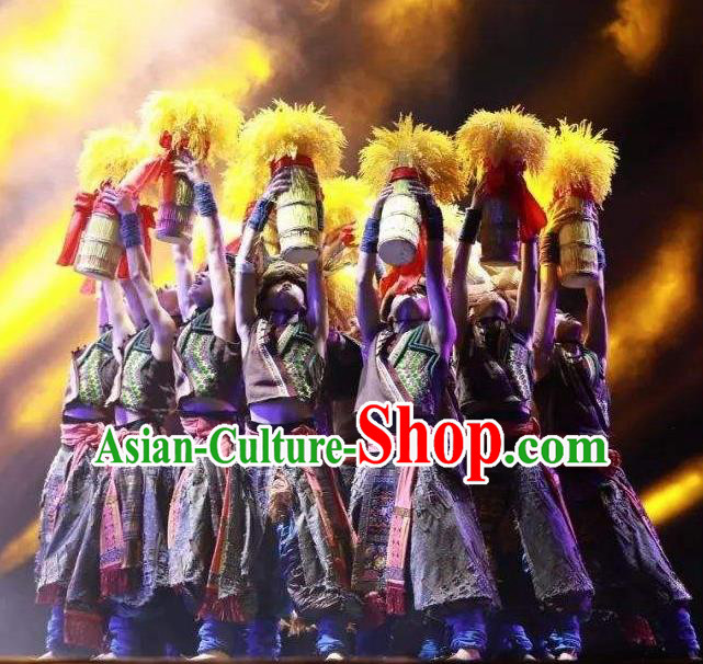Chinese Jin Show Dan Zhai Miao Nationality Hero Dance Clothing Stage Performance Costume for Men