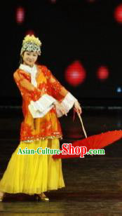 Chinese Picturesque Huizhou Opera Dance Dress Stage Performance Costume and Headpiece for Women