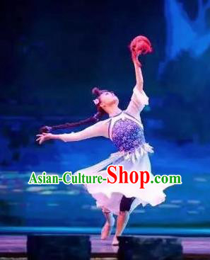Chinese Charm Xiangxi Tujia Nationality Dance Dress Stage Performance Costume and Headpiece for Women