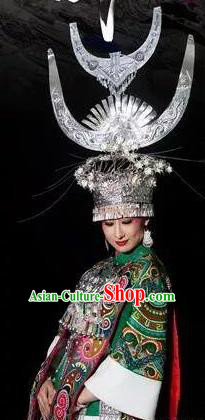 Chinese Xijiang Grand Ceremony Miao Nationality Bride Wedding Dress Stage Performance Costume and Headpiece for Women