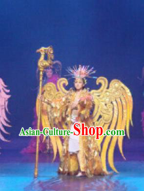 Chinese Golden Mask Dynasty Magic Queen Dance Dress Stage Performance Costume and Headpiece for Women