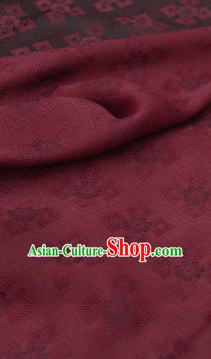 Traditional Chinese Classical Pattern Dark Red Gambiered Guangdong Gauze Silk Fabric Ancient Hanfu Dress Silk Cloth